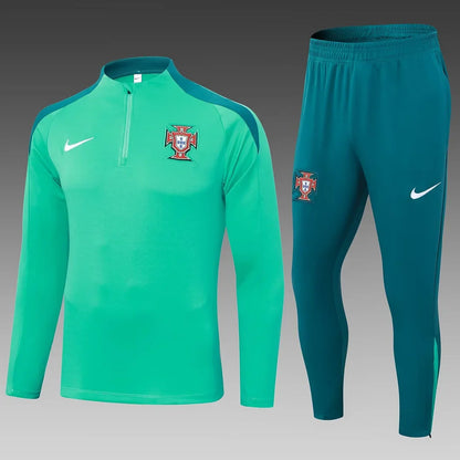 2024 Portugal Half-Pull Tracksuit Green Football Jersey 1:1 Thai Quality