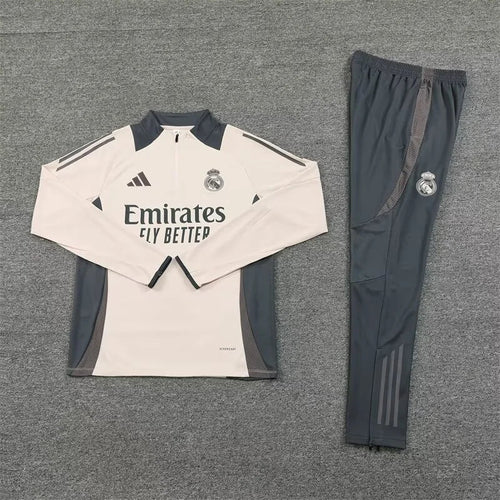 2024/2025 Real Madrid Half-Pull Tracksuit Light Yellow Football Shirt 1:1 Thai Quality
