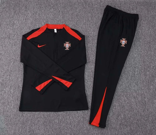 2024 Portugal Half-Pull Tracksuit Black and Red 1:1 Thai Quality