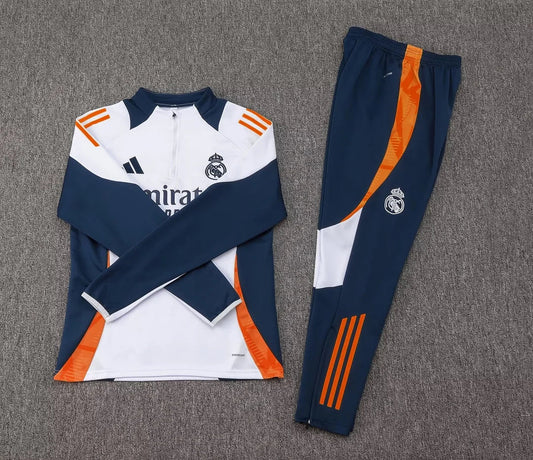2024/2025 Real Madrid Half-Pull Tracksuit White-Black Football Shirt 1:1 Thai Quality